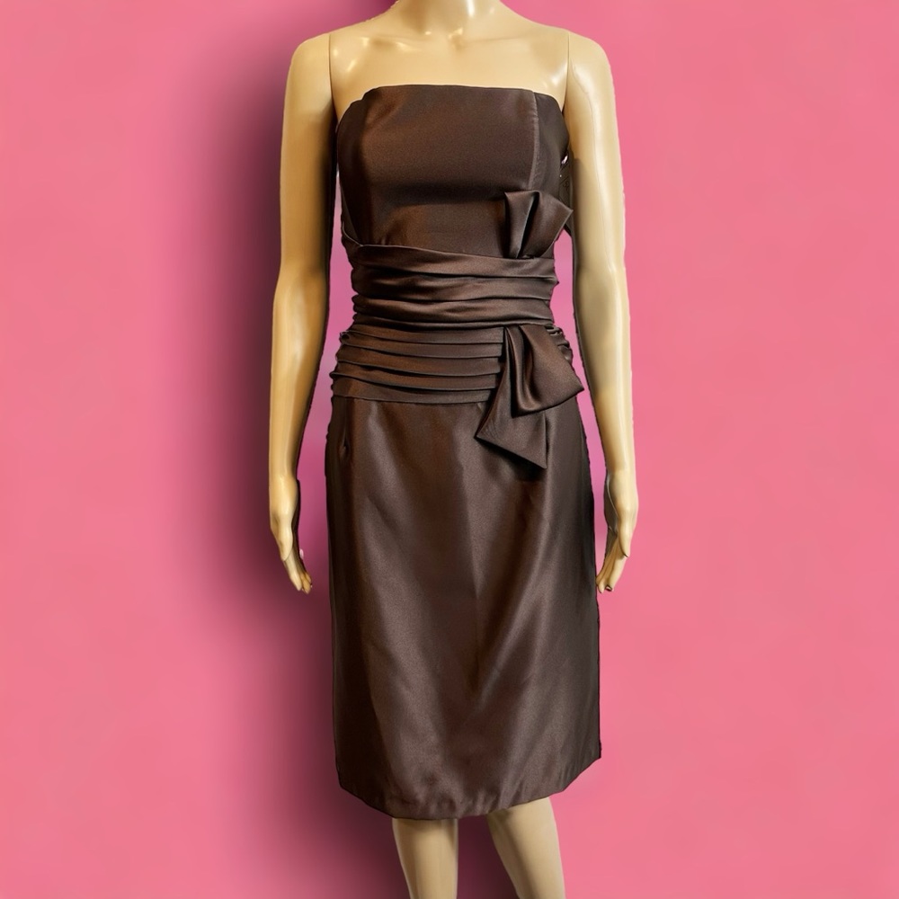 Vintage Scott & Jessica McClintock Brown Pleated Strapless Dress